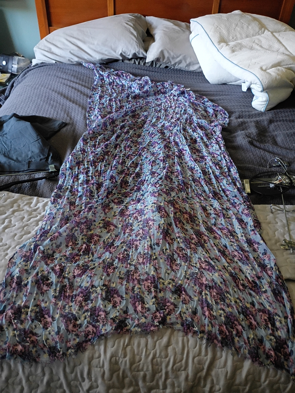 Light Blue Floral Ruffle Scarf - Picture 2 of 8